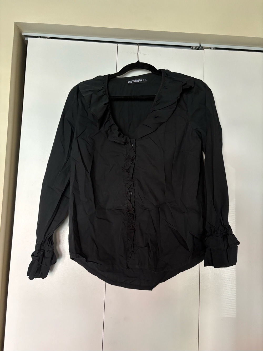 Disturbia Black Ruffle-Trim Button Blouse